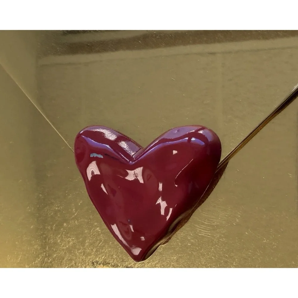 Zara Gold Rigid Clutch Purse Envelope Red Heart Crossbody Luxury Minaudiere